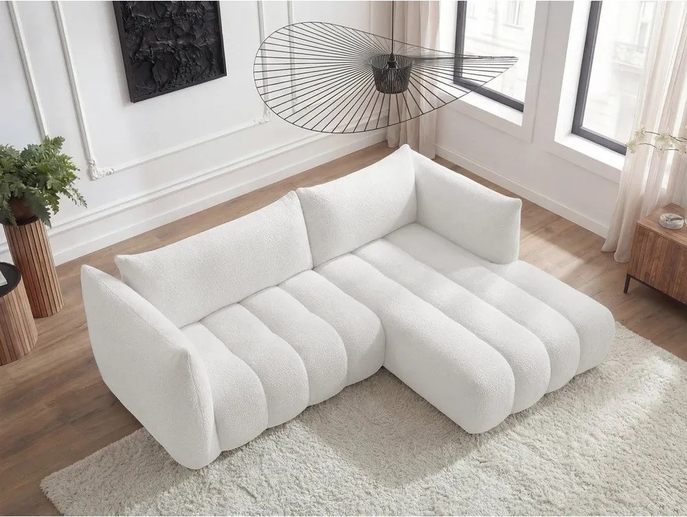 Biały narożnik z materiału bouclé (prawostronny/z szezlongiem) Azra – Bobochic Paris