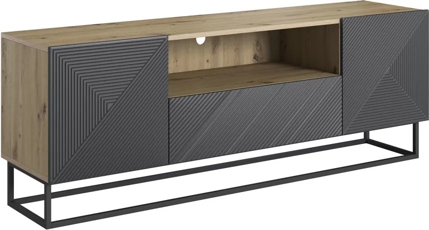 Szafka RTV Asha 167 cm z szufladą i metalowym stelażem - artisan / rivier stone mat