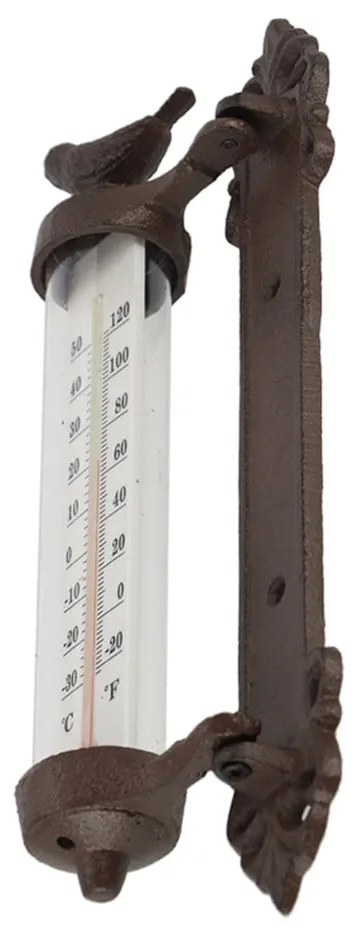 Żeliwny termometr ścienny z ptaszkiem Esschert Design Dekor Bird, wys. 27,3 cm