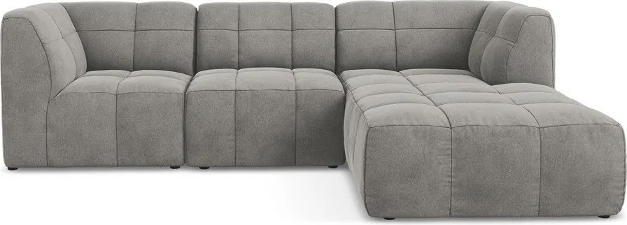 Szary aksamitny narożnik (prawostronny/z szezlongiem) Aloha – Makamii