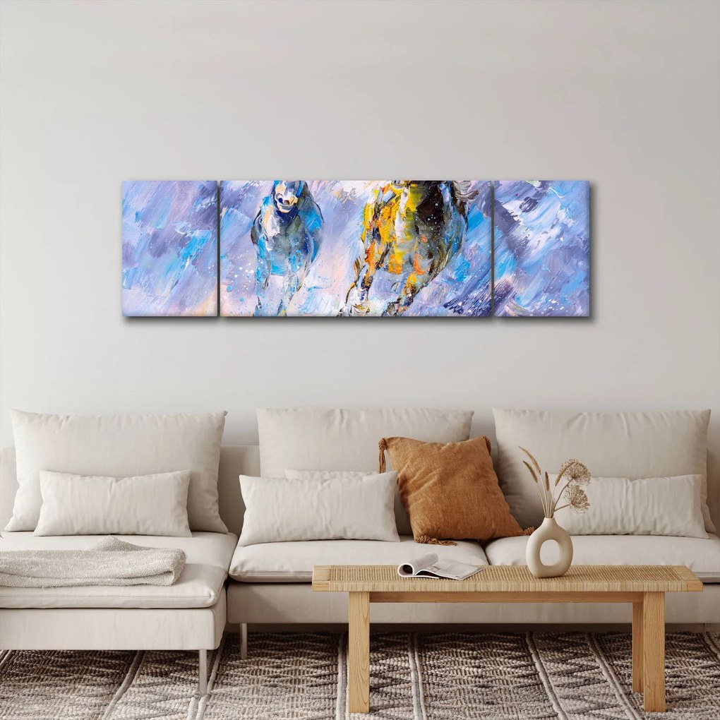 Obraz biegnących koni, obraz olejny (170x50 cm)