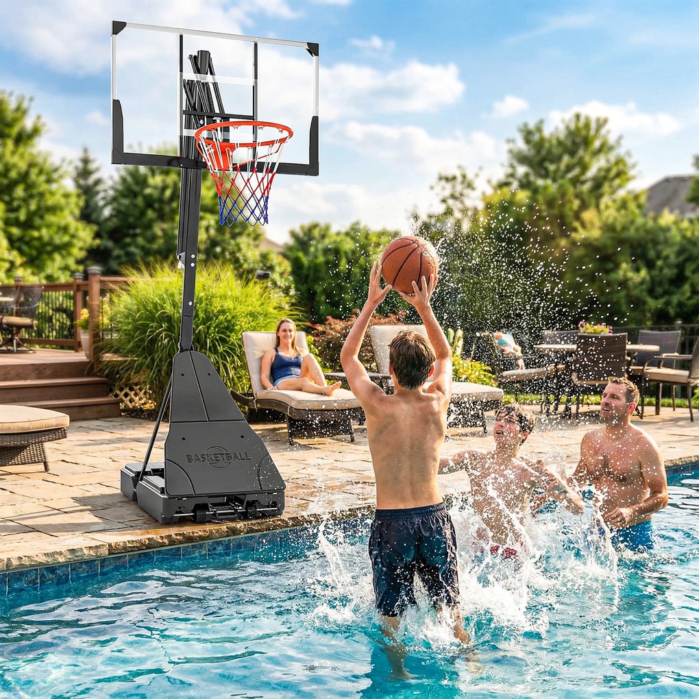 SPORTNOW Mobilny kosz do koszykówki, regulacja wysokości 2,45-3,05 m, tablica odporna na stłuczenia, ręczna regulacja korbką | Aosom PL