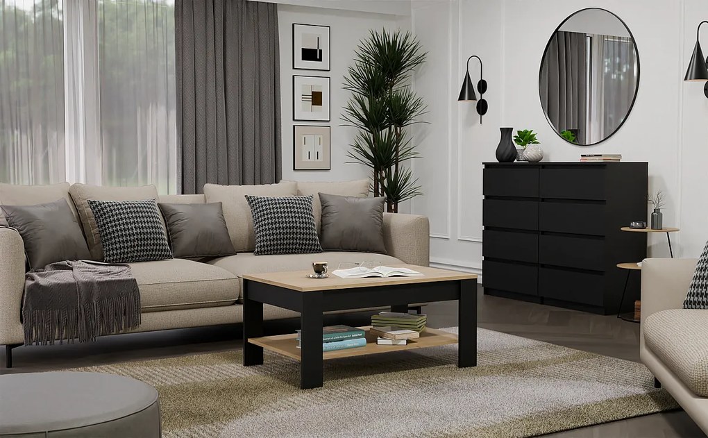 OHIO | Stolik Kawowy Dąb Artisan Czarny | 93x58x43,5 | Ława do Salonu