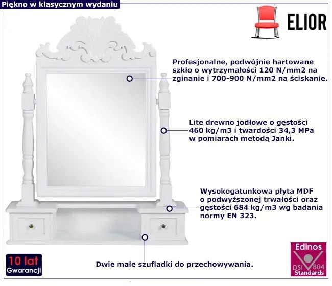 Biała klasyczna toaletka z lustrem na biurko - Arrao