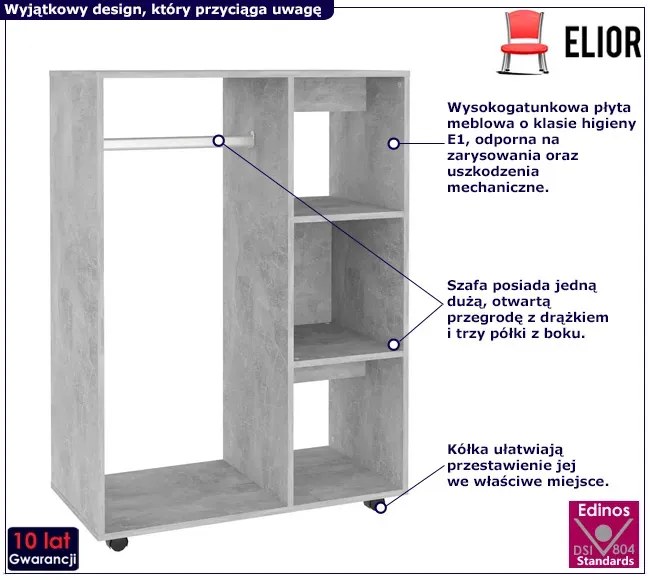 Nowoczesna Szafka Garderobiana Z Drążkiem I Półkami Beton C2-G96