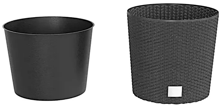 Antracytowa donica o wyglądzie rattanu K5-B46