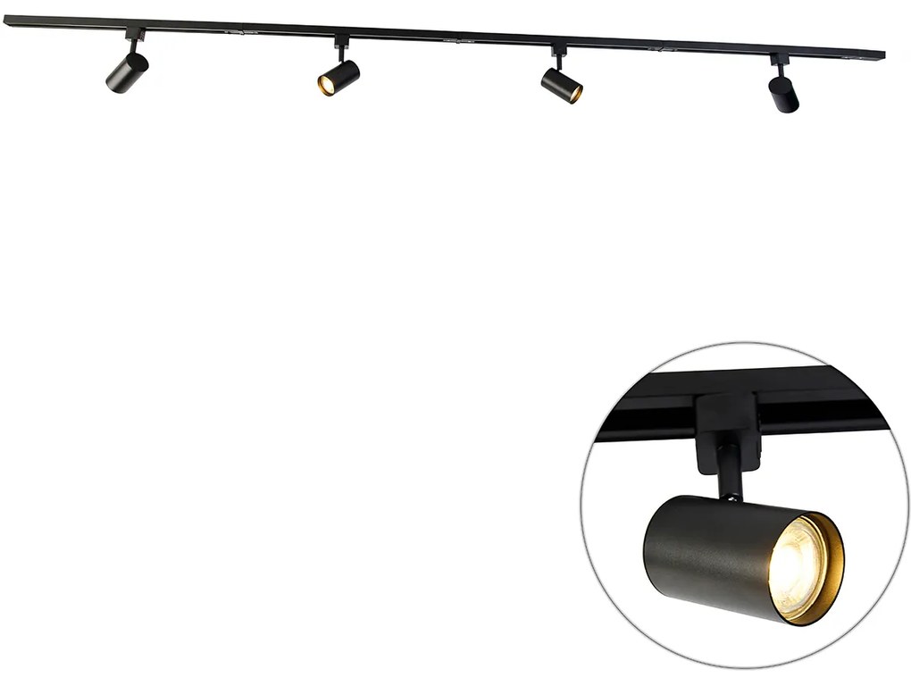 Nowoczesny system oświetlenia szynowego z 4 reflektorami czarny 1-fazowy - Iconic Yade Nowoczesny Oswietlenie wewnetrzne