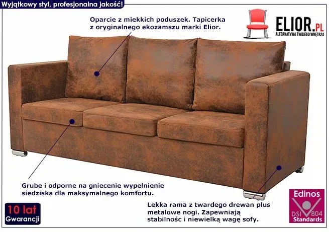 Przytulna brązowa sofa trzyosobowa - Pelagio 3Q