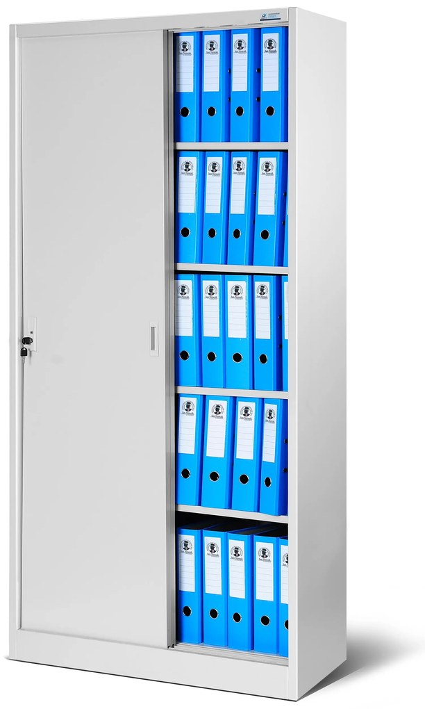 Biurowa szafa metalowa z drzwiami przesuwnymi KUBA, 900 x 1850 x 400 mm, szara