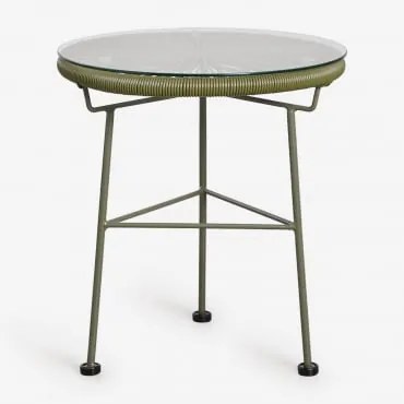 Okrągły Stolik Pomocniczy Ø45 Cm Ze Stali I Syntetycznego Rattanu Acapulco Intensywny Verde Olive - Sklum