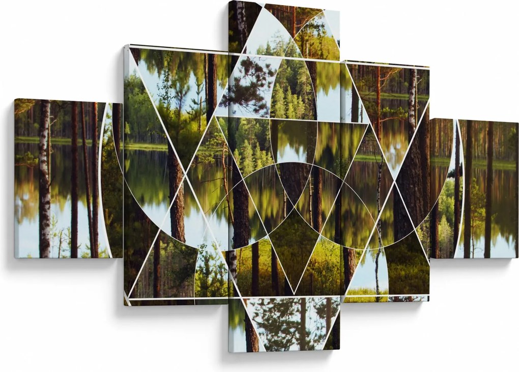 Obraz - Geometryczny kolaż na tle nordyckich lasów (125x70 cm)