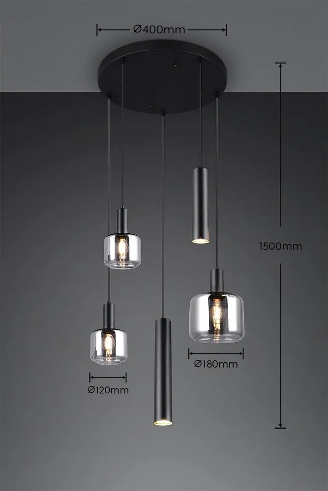 Czarna lampa wisząca z metalowo-szklanym kloszem ø 40 cm Mataro – Trio