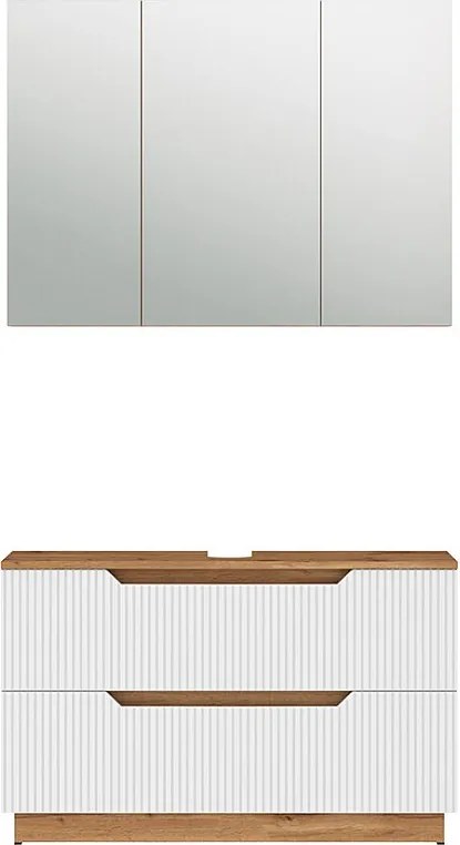 Zestaw mebli łazienkowych dąb/białe paski 119.2x35x62.5 lotta