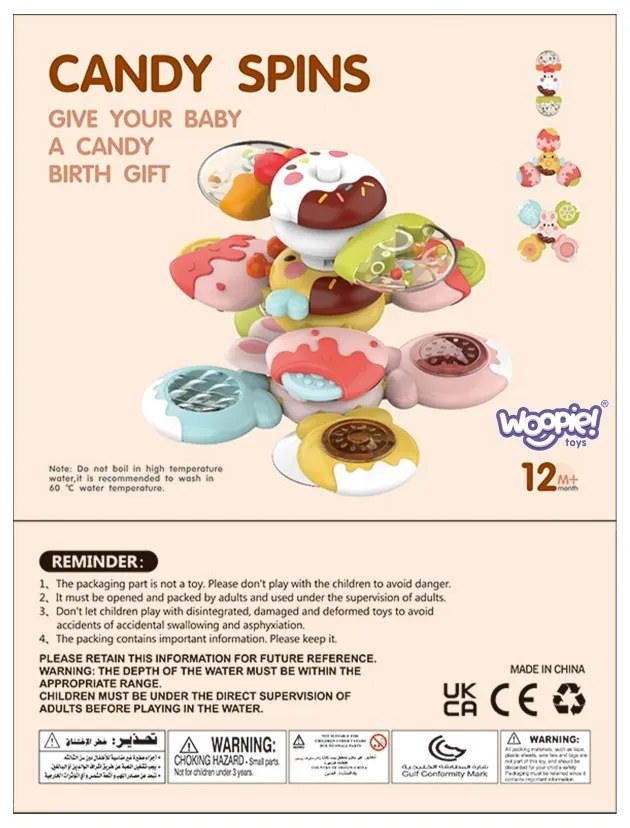 Woopie baby spinner zabawka sensoryczna pszczoła kurczak królik wymienne 3 szt.