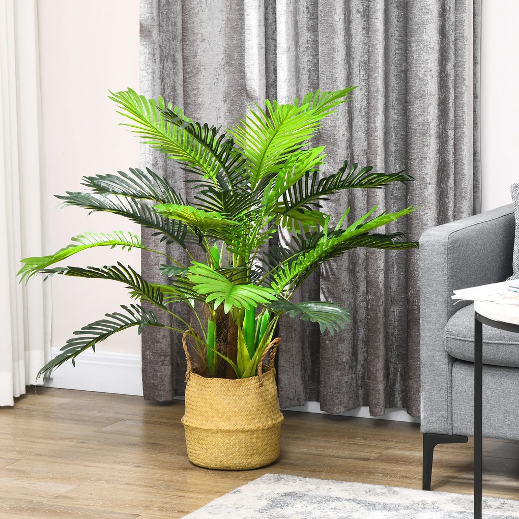 HOMCOM Sztuczna Palma, 1 m, Realistyczne Gałęzie, Roślina Dekoracyjna, Plastik, z Doniczką, Brązowo-Zielona