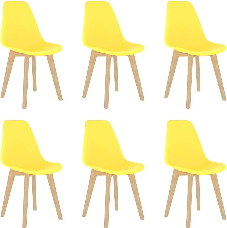 Zestaw 6 żółtych krzeseł jadalnianych z tworzywa sztucznego z ergonomicznie wygiętym oparciem