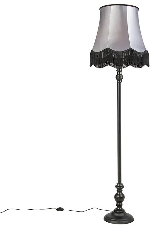 Lampa stojąca czarna z abażurem w stylu babci czarnym z szarym - Classico