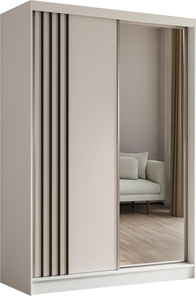 Szafa NELVIA - Biały / Lamele Czarne / Bez szuflad / 150 cm