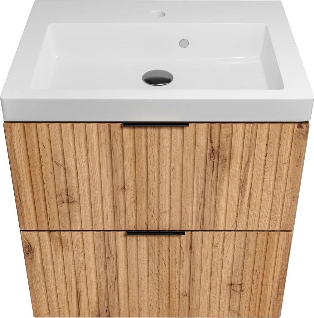 Szafka wisząca w kolorze naturalnego drewna z białą umywalką 60 x 46 cm ASTROS Light Oak