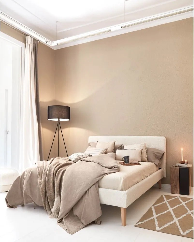 Jasnoszare łóżko dwuosobowe Kave Home Lydia, 160 x200 cm