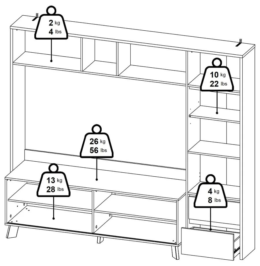 Biało-naturalny zestaw pod TV w dekorze dębu 209x183x48 cm Next – Tvilum