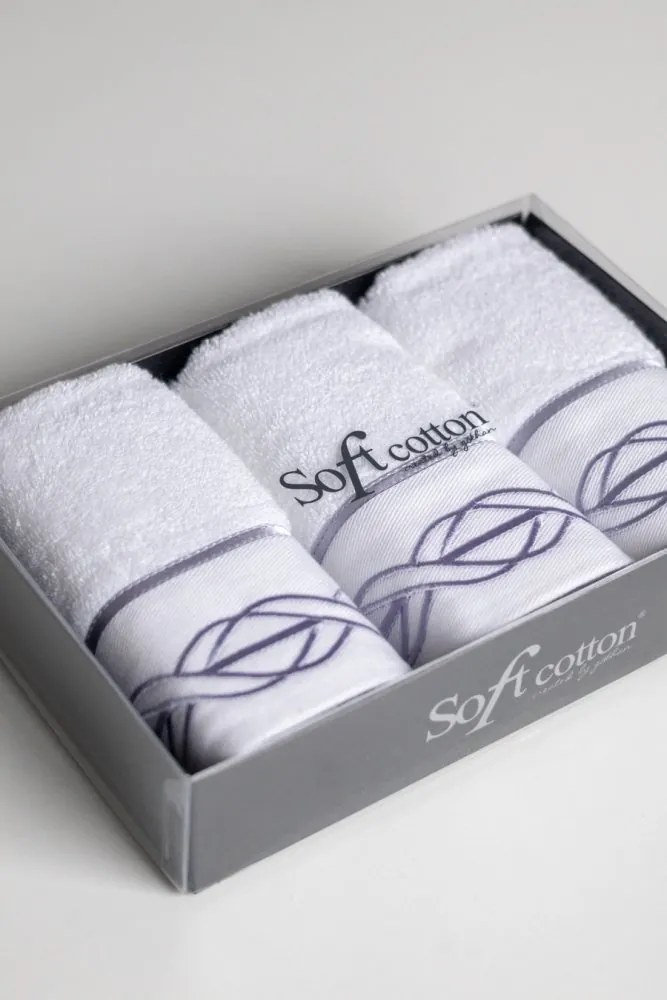 Zestaw podarunkowy małych ręczników VITA, 3 szt Biały / lila haft