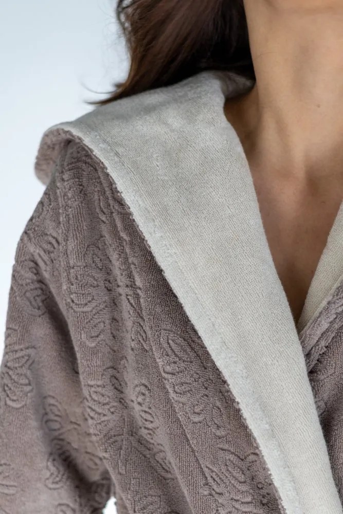 Damski krótki szlafrok LEAF s kapturem M Brązowy