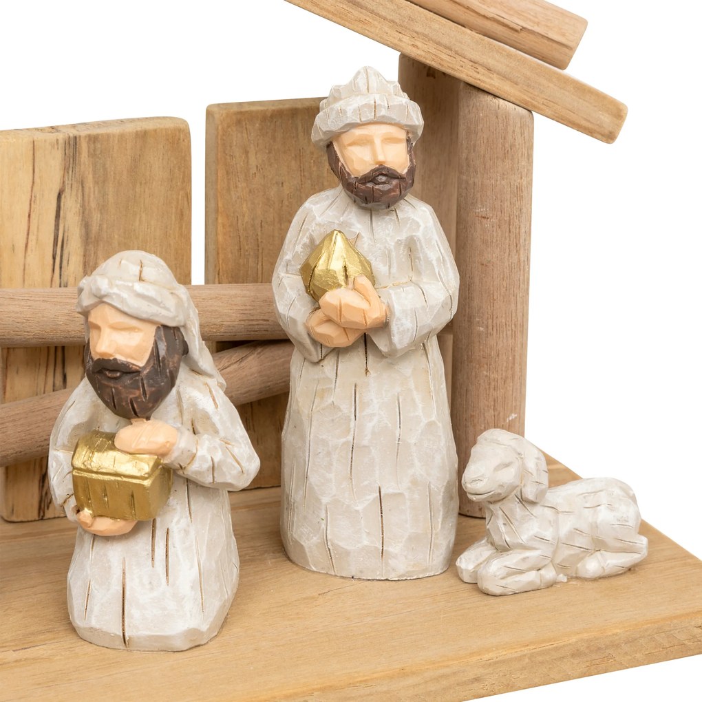 Szopka bożonarodzeniowa + 7 figurek, 30 x 18 cm