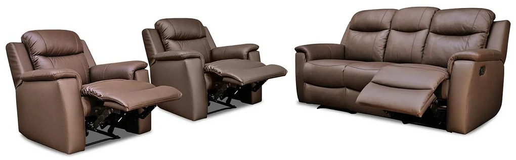 Kanapa skórzana 3-osobowa i 2 fotele EVASION z funkcją relax - Brązowy