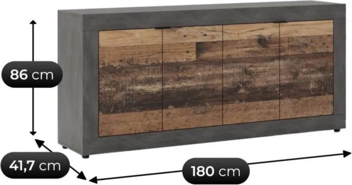 Komoda Czterodrzwiowa BLAGO 180 cm Ciemny Dąb/Czarny Loft