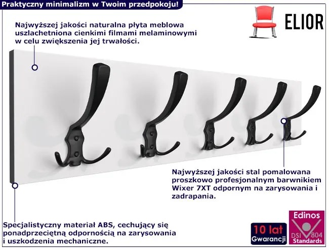 Wieszak Z 5 Haczykami Biel Alpejska + Czarny L8-C44