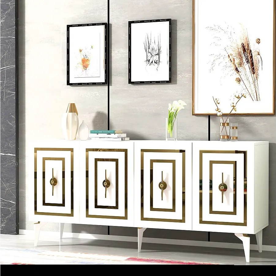 Komoda – 150 cm x 79 cm x 40 cm – Biała – Płyta wiórowa pokryta melaminą