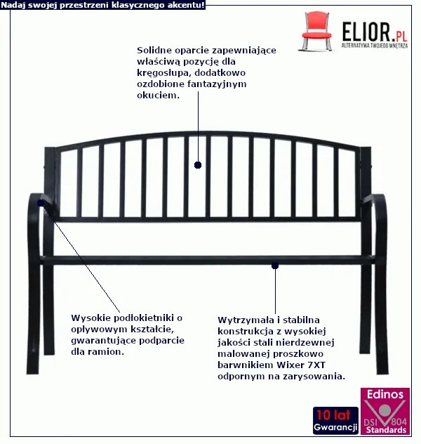 Czarna ławka ogrodowa z okuciem pionowym - Lenwa