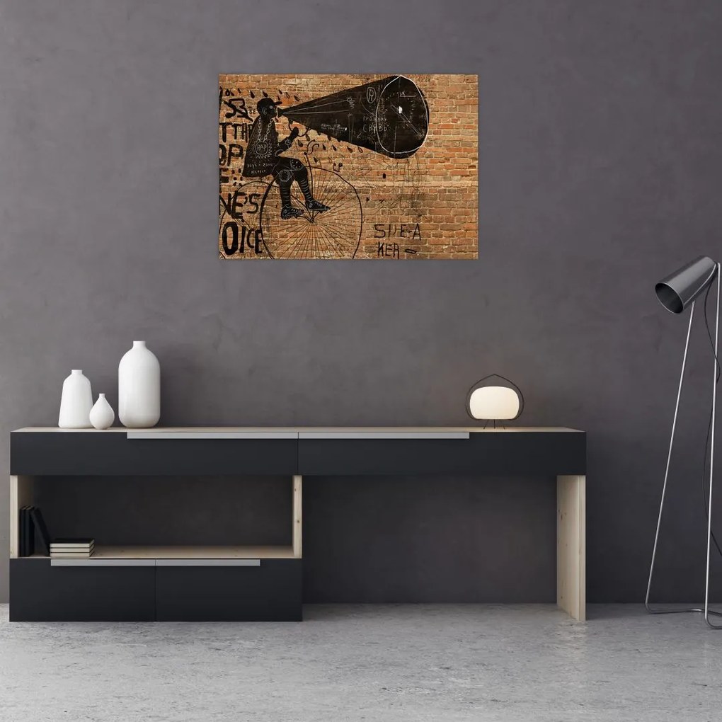 Obraz - Mężczyzna na rowerze w stylu Banksy (70x50 cm)