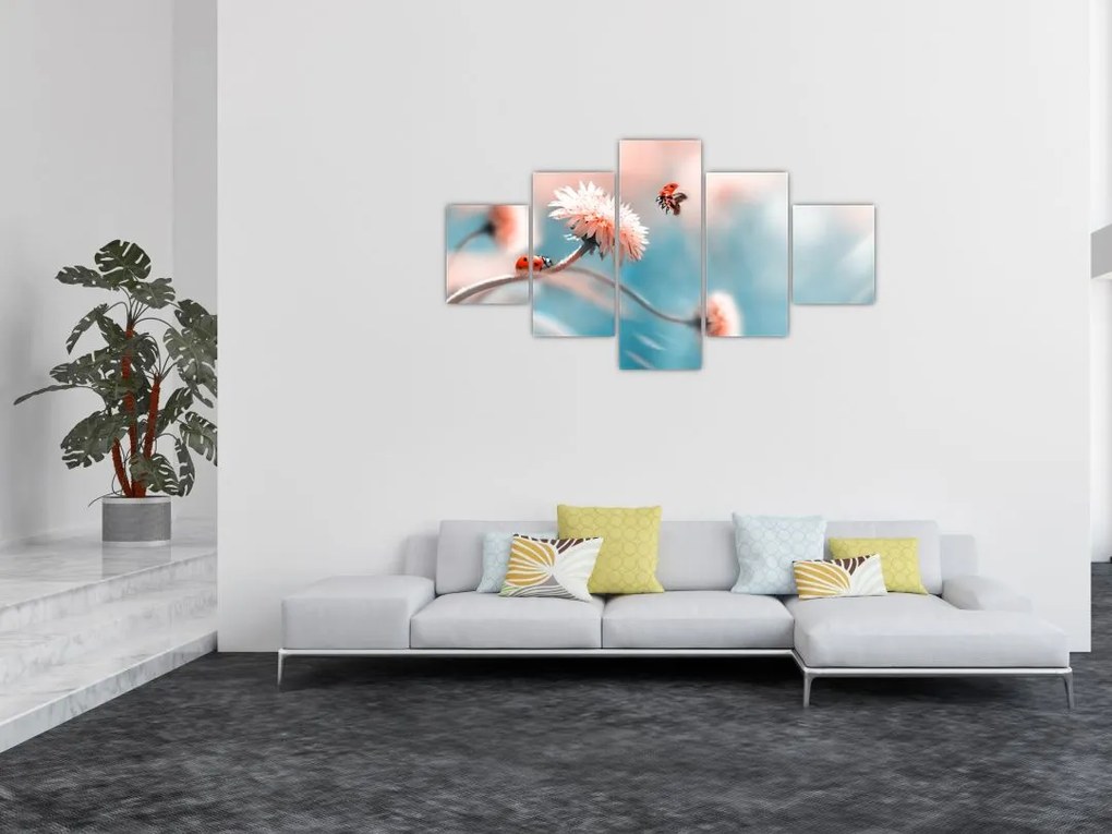 Obraz - Biedronka na kwiatku (125x70 cm)