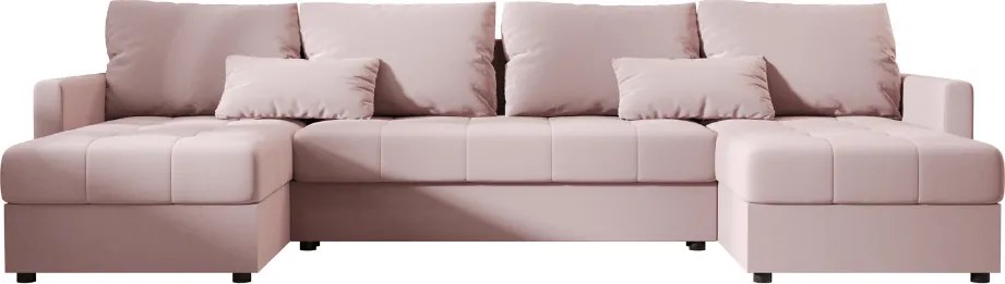 Rozkładana sofa narożna w kształcie U VENORIA 285x146 cm, pudroworóżowa + 2 poduszki GRATIS
