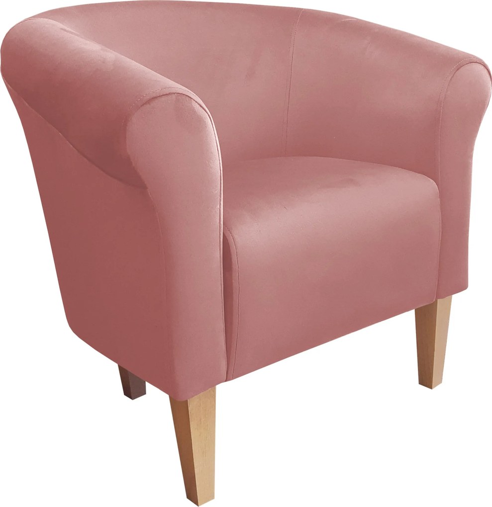 Fotel Milo tkanina Welur wygodny fotel tapicerowany do salonu i sypialni : Kolor nogi - Drewno, Kolor tkaniny - VELVET - MG58, Wysokość nogi - 20 cm