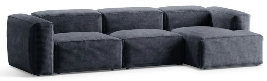 Szaroniebieski sztruksowy narożnik (prawostronny/z szezlongiem) Bergamo – Cosmopolitan Design