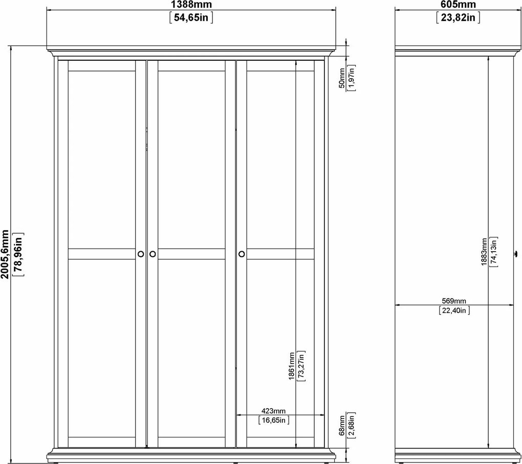 Trzydrzwiowa szafa Paris 3 kolor szary