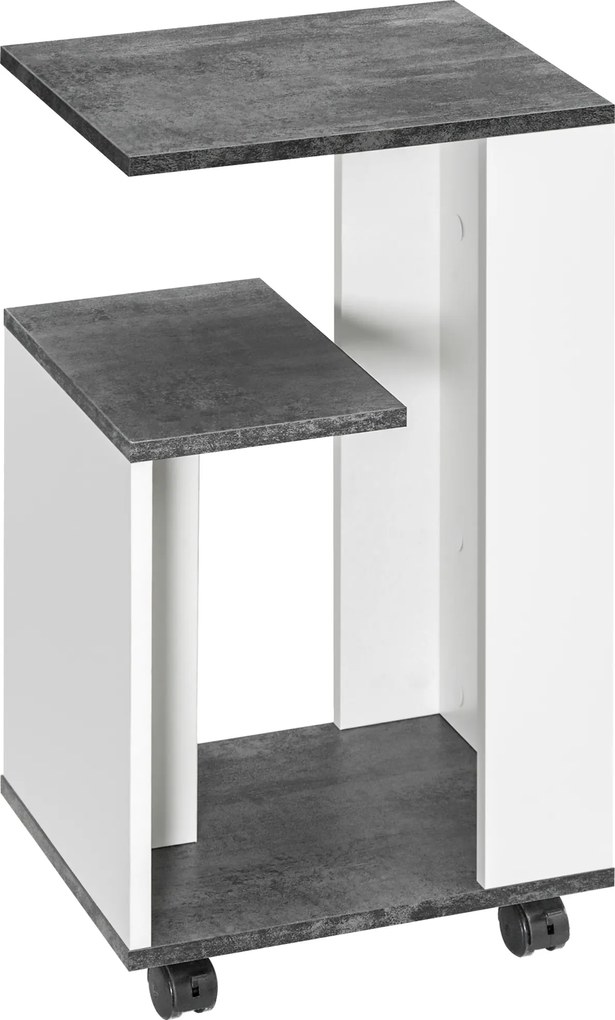 HOMCOM Stolik nocny, z 4 kółkami, 3 półkami, 35 x 29,5 x 65,5 cm, Szary/Biały