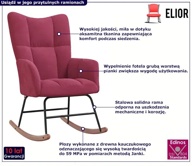 Czerwony nowoczesny fotel bujany do salonu B4-N85