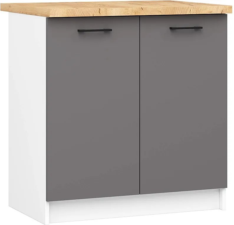 Szafka kuchenna AKORD S80 z blatem system OLIWIA Biała 80 cm 2 drzwi kolor Grafit Szary mat 2 półki 80x46x85 cm