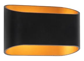 Nowoczesna lampa ścienna czarna ze złotym wnętrzem owalna - Alone