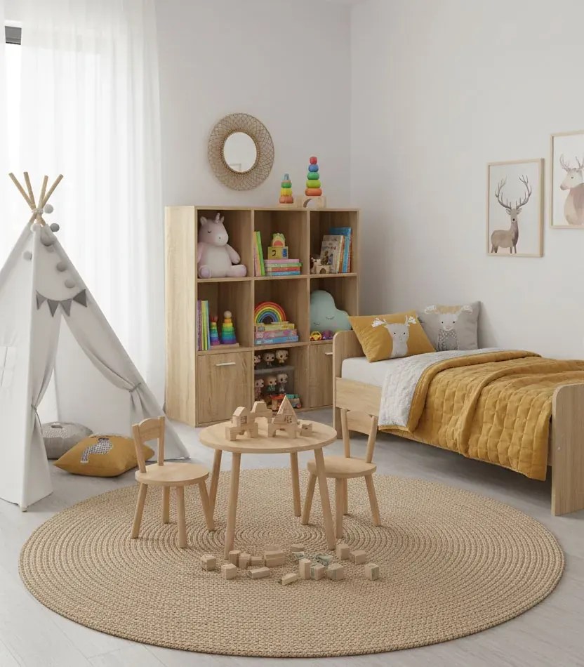 Kwadratowy skandynawski regał na zabawki dąb sonoma E1-A27