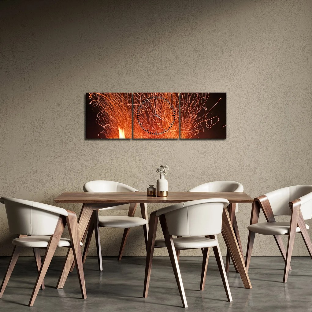 Obraz ognia (z zegarem) (90x30 cm)