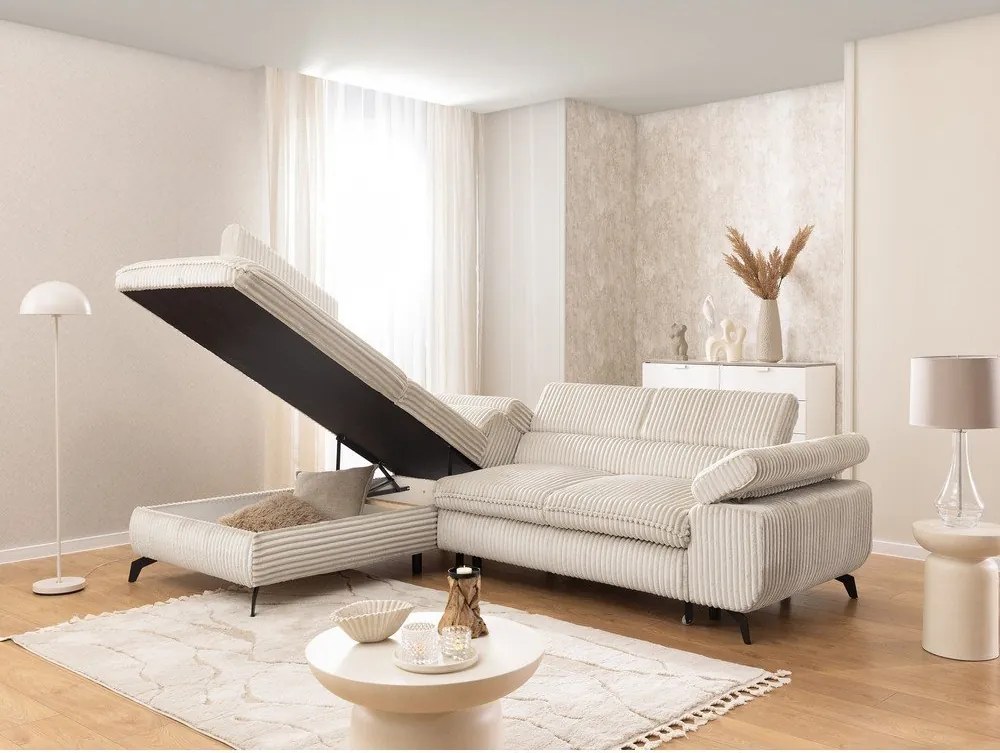 Kremowy sztruksowy narożnik (lewostronny/w kształcie litery L) Marbeya – Ropez