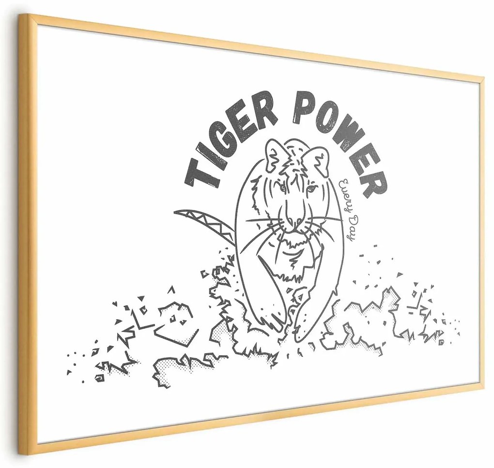Plakat Tiger power 42x29,7 cm z ramą złotą bez marginesu ARTGEIST B