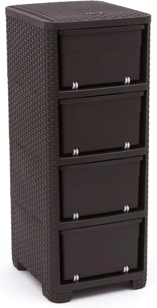 Ciemnobrązowa plastikowa wysoka szafka łazienkowa 33x79 cm Rattan – Curver