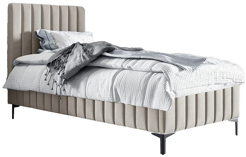 Beżowe pojedyncze łóżko kontynentalne z pojemnikiem T5-S79