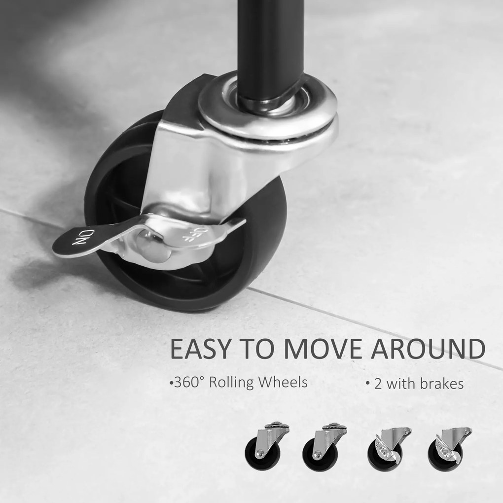 HOMCOM Metalowy wieszak na ubrania z półką na buty, na kółkach, wolnostojący, Czarny